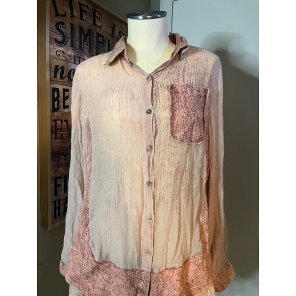 nwt womens coral pink blouse lacy design roll tab size med - Picture 10 of 16